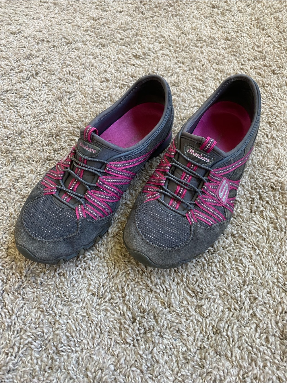 Skechers Women's Gray and Hot Pink Slip-On Sneakers
